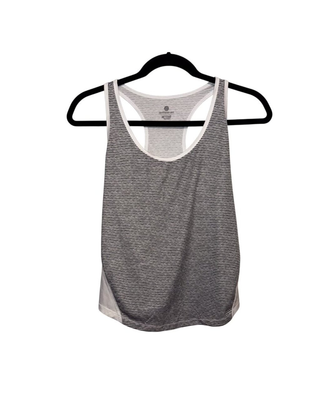 Old Navy Active Gray & White Striped Racerback Tank Top Semi-Fitted Size L